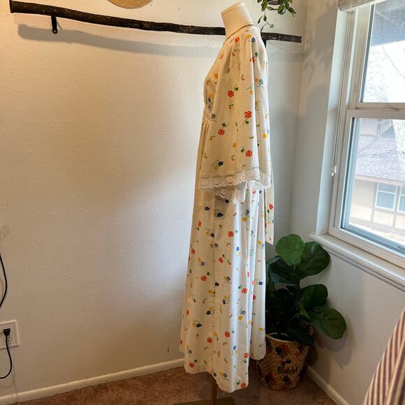 Vintage 70s Handmade Cream Floral Prairie Boho Bell Sleeve Maxi Dress Size Small - Picture 5 of 12